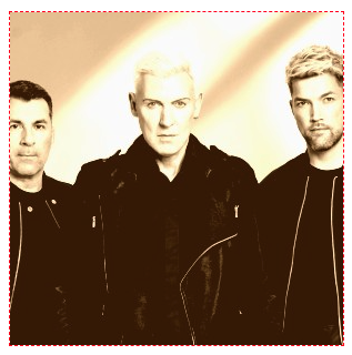 A group shot of Scooter that has a sepia filter applied