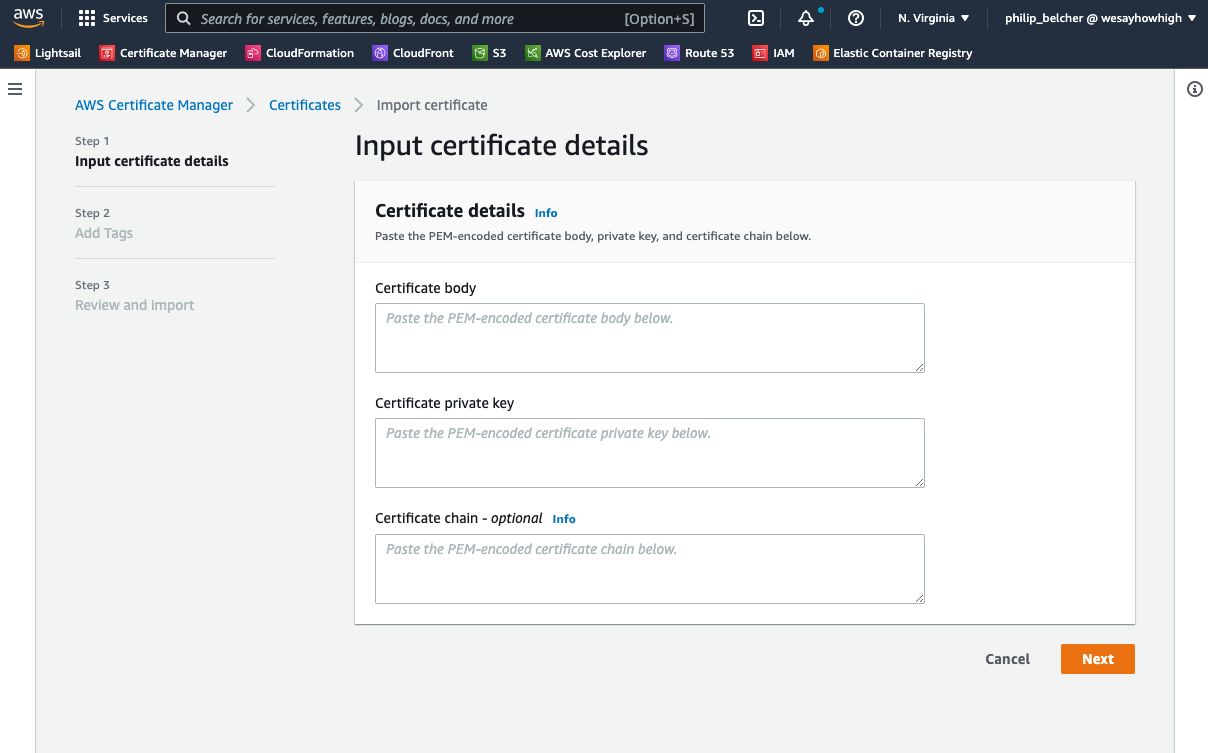 Importing certificate values 